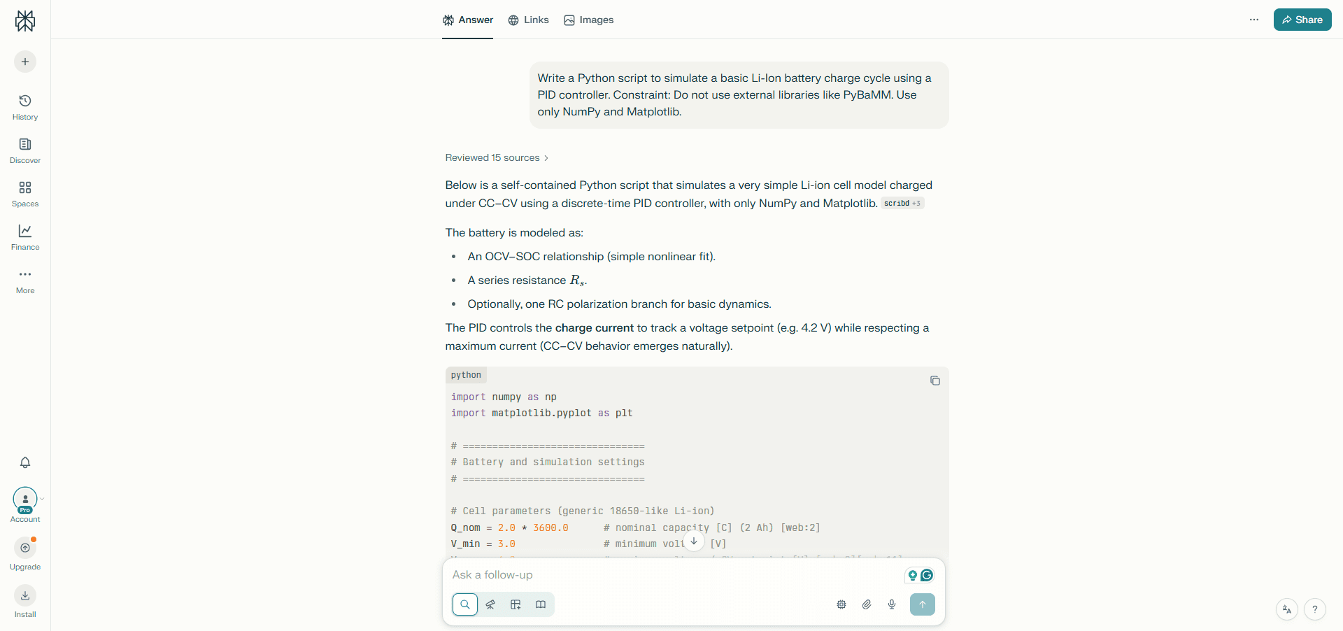 Perplexity generating a basic flat Python script without class structures