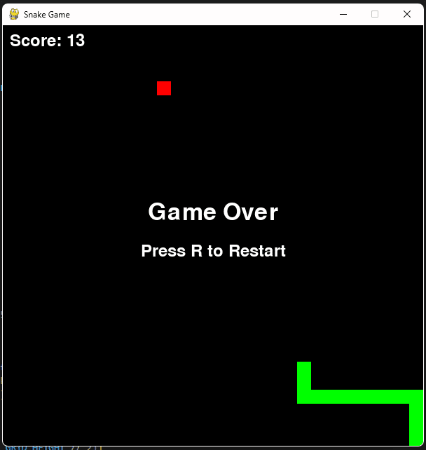 Grok_snake_game Screenshot of the Snake game created by Grok showing a minimalist solid-block retro design.