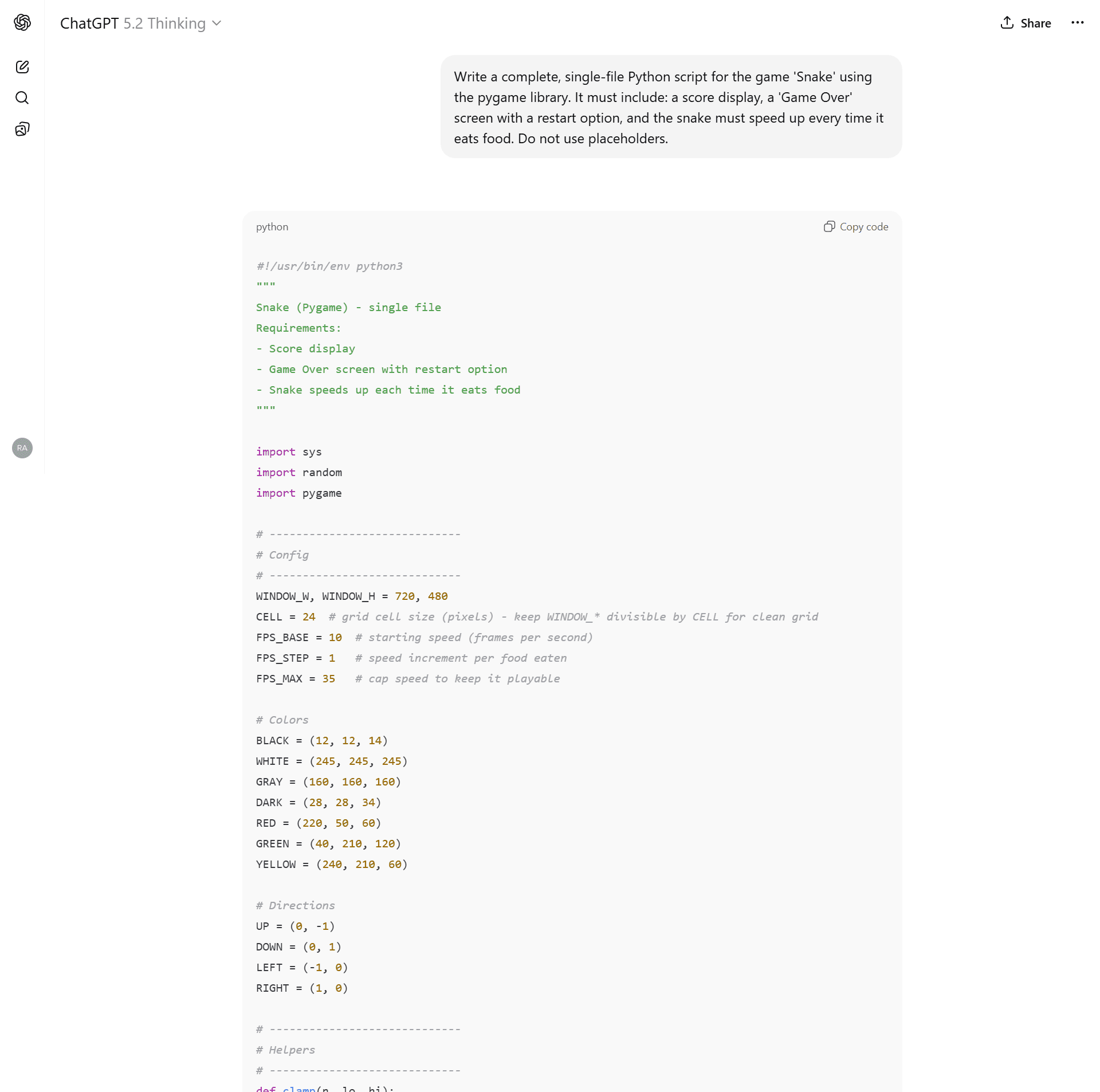 ChatGPT 5.2 Thinking mode showing a detailed thought process bubble where it plans an Object-Oriented Class structure before writing code.