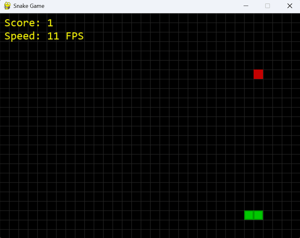 Functional snake game window with a basic score HUD generated by GPT-5.1 Thinking, lacking the visual polish of newer models.