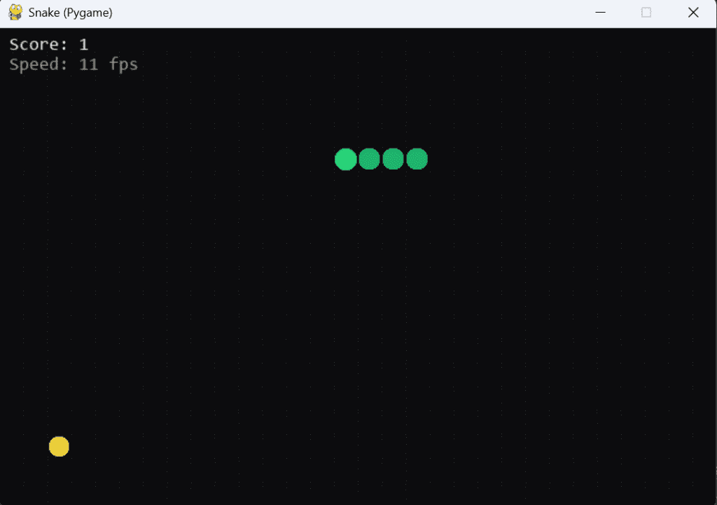 High-quality snake game window generated by GPT-5.2 Thinking featuring distinct head/body graphics, a modern HUD, and smooth delta-time movement.